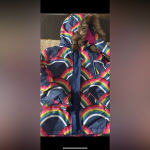 Boden Navy Rainbow Kids Puffer Jacket 9/10